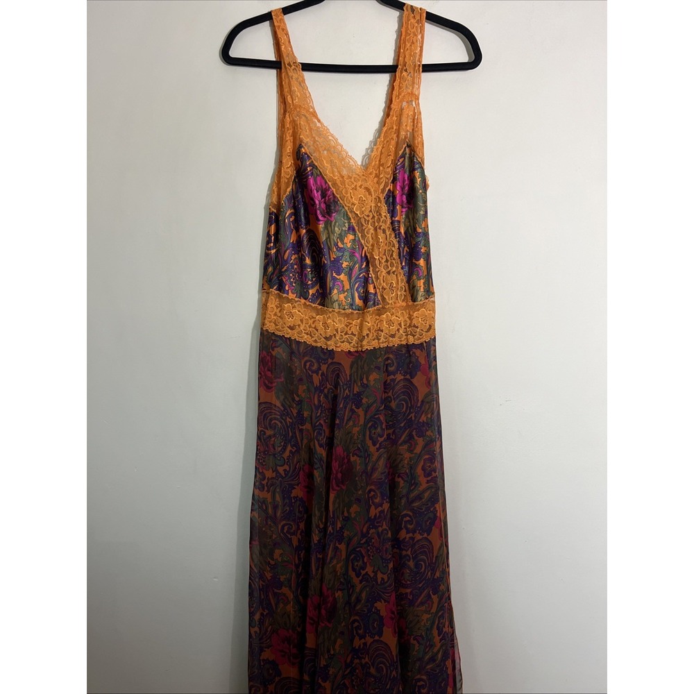 VTG Victoria's Secret Gold Label Floral Chiffon Lace Maxi Slip Dress Size L